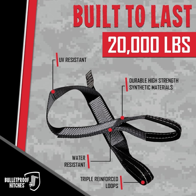 BulletProof Hitches - 2.5" x 4' Tree Saver Tow Strap - Winch Tree Saver Strap with 20,000 lbs Breaking Strength - for Offroad Recovery, ATV, UTV, & Side-by-Side - Towing Winch Recovery Straps - Image 2
